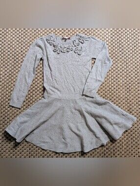 Lili Gaufrette Girl's Cashmere Blend Gray Fit and Flare Sweater Dress size 8